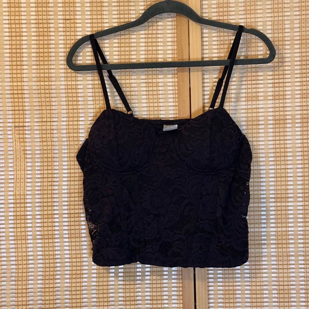 No Boundaries Black Floral Lace Corset Cami Top XXL 19 Sleeveless Cropped‎ Tank